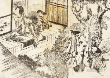日本 Painting - 男が美しい女性を見ている 葛飾北斎